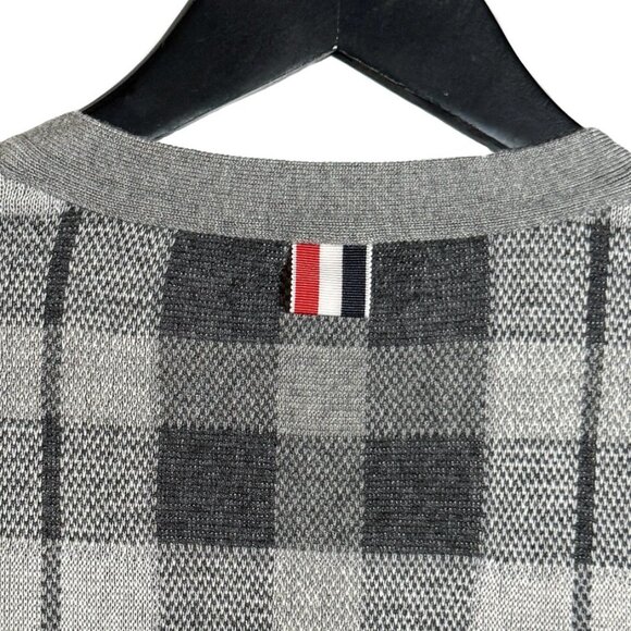 Thom Browne Grey Cashmere Tartan Check Cardigan Sweater - Picture 6 of 10